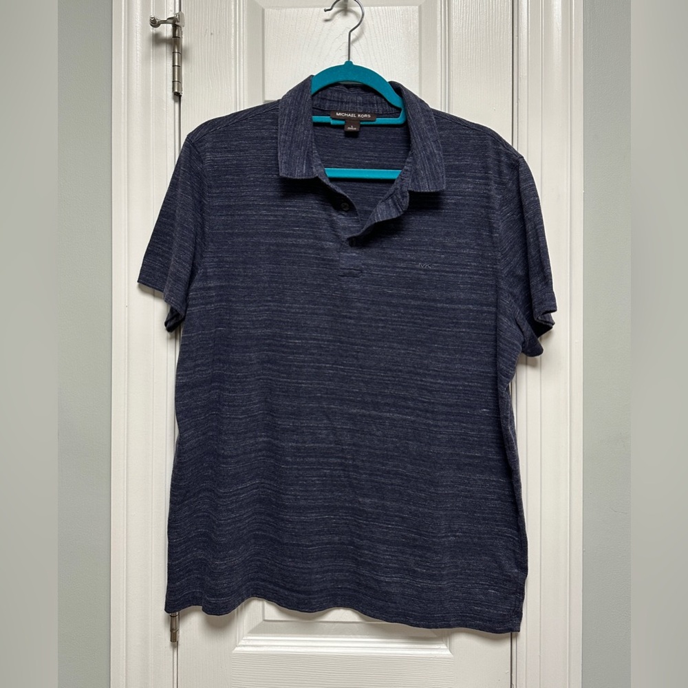 Michael Kors - Men’s Heathered Blue and Gray Polo Shirt - Large